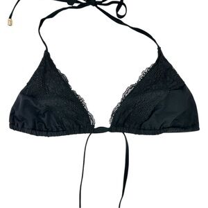 Beach Bunny Lady Lace Black Lace Trimmed Triangle Bikini Top Swimsuit sz M